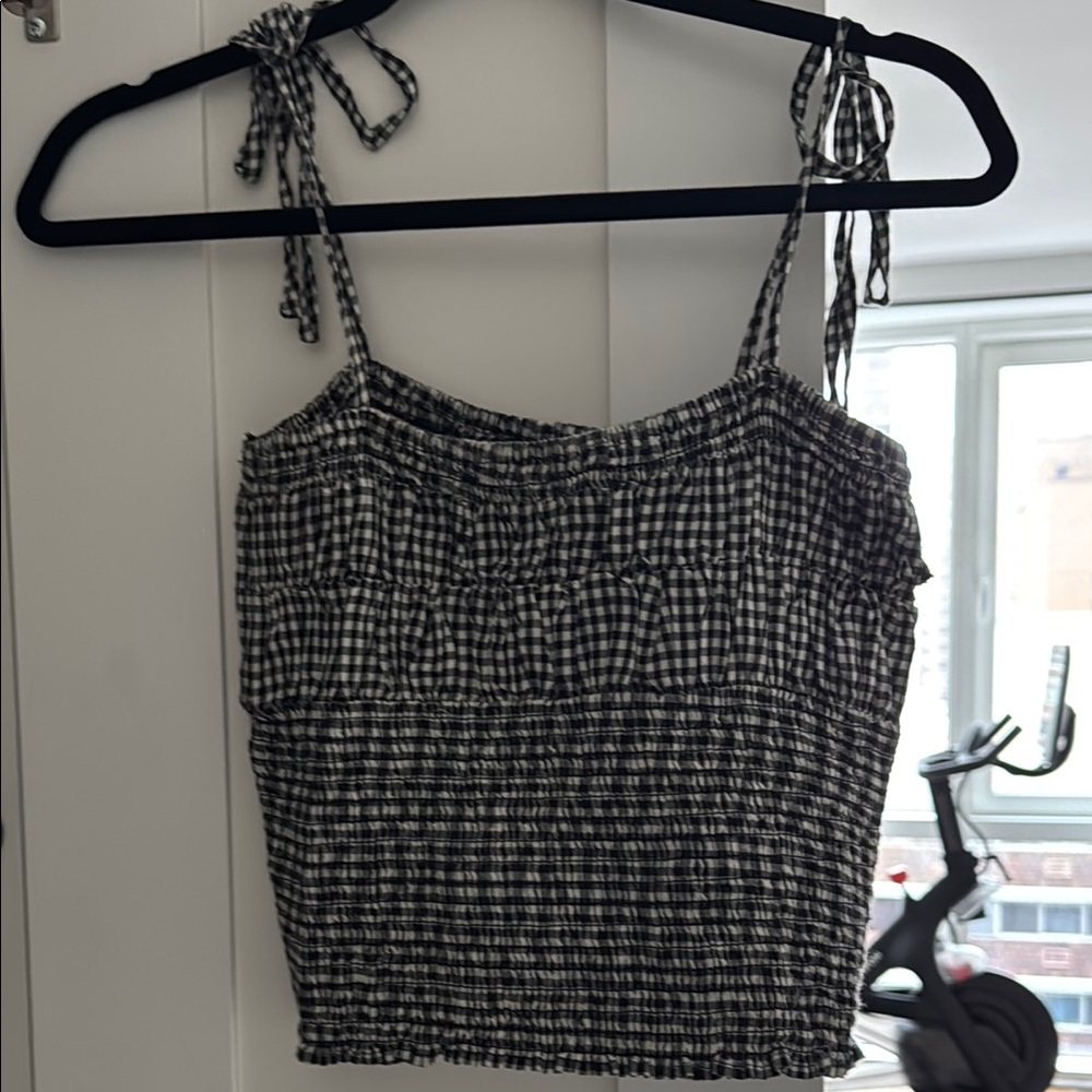 Zara Black and White Checkered smocked  top